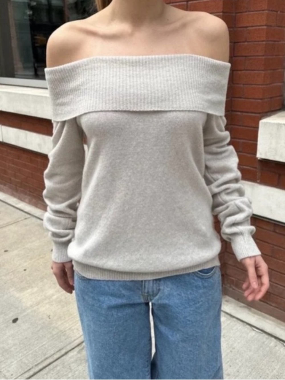 Brandy Melville Light Gray Cowl Neck Sweater